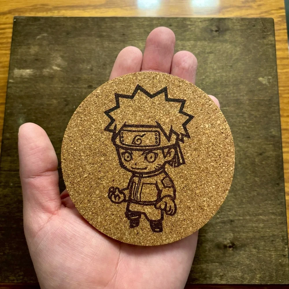 Naruto Uzumaki Chibi Style Laser Engraved Cork Coaster